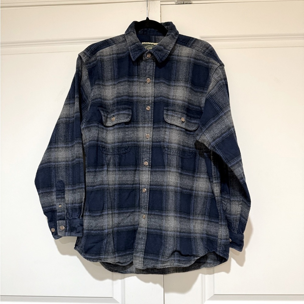 Field & Stream Flannel Shirt Mens L Shacket Chamois Button Down plaid VTG